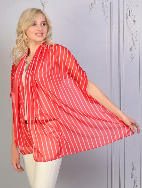 Multi-way Striped Chiffon Shawl W/ Button